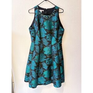 Maggy‎ London Metallic Floral Jacquard Fit & Flare Cocktail Dress Party Evening